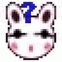 a pixel art of a rabbit 's face with a question mark on it .
