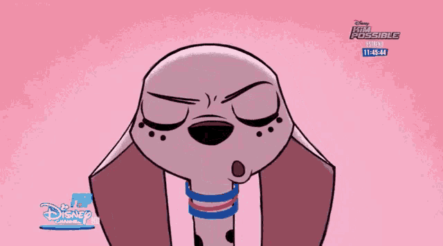 a cartoon of a dog with the words kim possible on the bottom