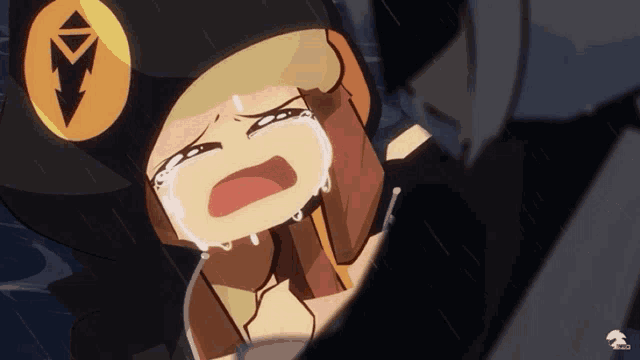 a cartoon character is crying with tears coming out of her mouth