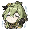 a cartoon character with green hair and a flower in her hair is sleeping .