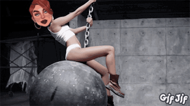 a gif of a woman sitting on a large rock with gif jif written below her