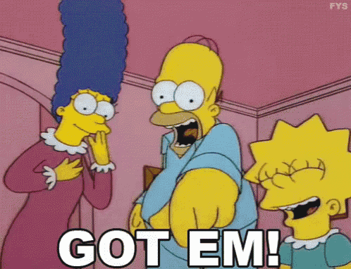 a cartoon of homer simpson , marge simpson , and lisa simpson saying got em