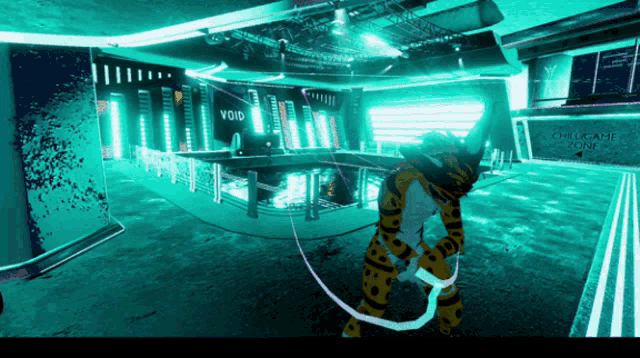 a video game scene with a sign that says void on it