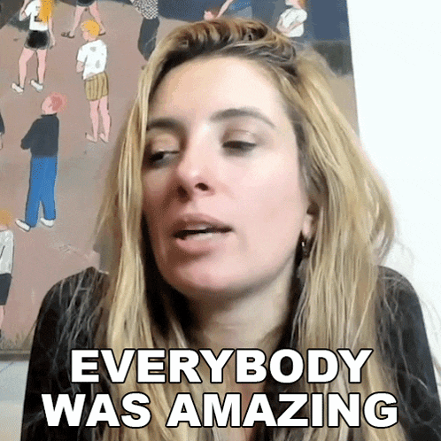 a woman says everybody was amazing in front of a crowd of people