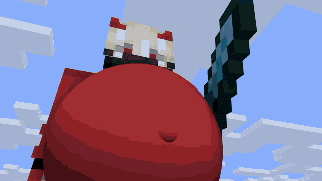a minecraft character with a huge belly and a sword