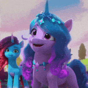 a purple pony with a blue mane and a blue horn