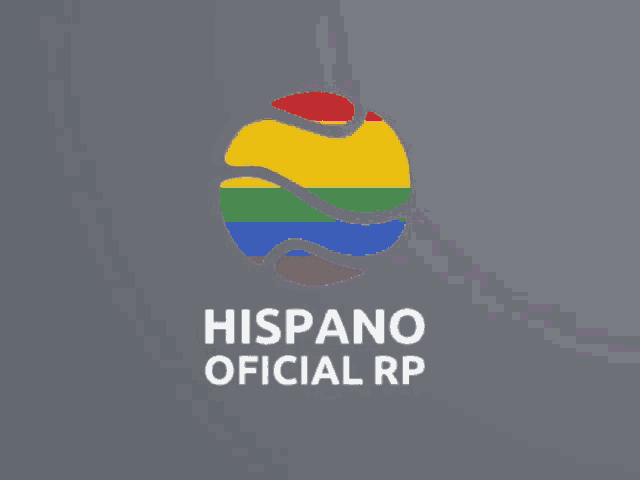 a logo for hispano oficial rp with a rainbow colored sphere