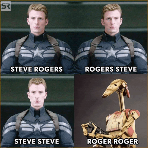 a picture of steve rogers next to a picture of a robot