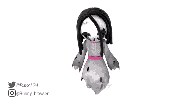 a 3d model of a ghost doll with a pink belt