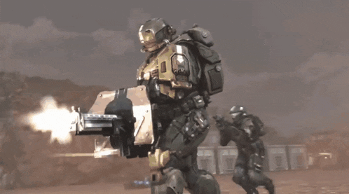 a group of soldiers are standing in front of a large explosion in a video game .