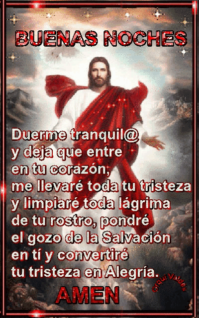 a picture of jesus with the words buenas noches written above him