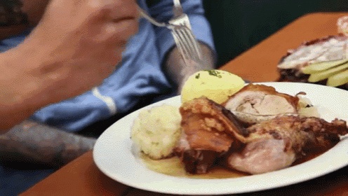 a plate of food with meat and mashed potatoes on it