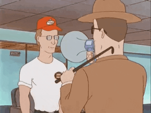 a cartoon of two men talking to each other while one of them is holding a cane .