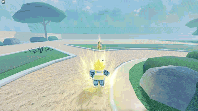 a screenshot of a video game shows a cartoon character with a yellow glowing body