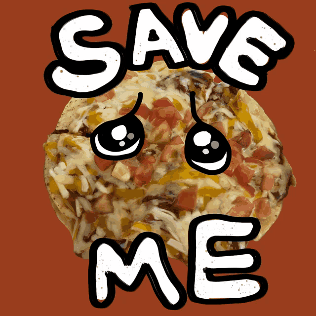 a tortilla chip with the words save me written above it