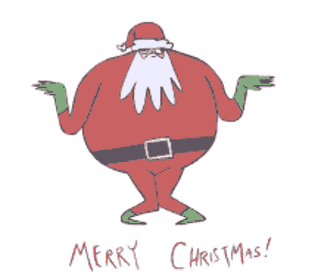 a cartoon drawing of santa claus with the words merry christmas