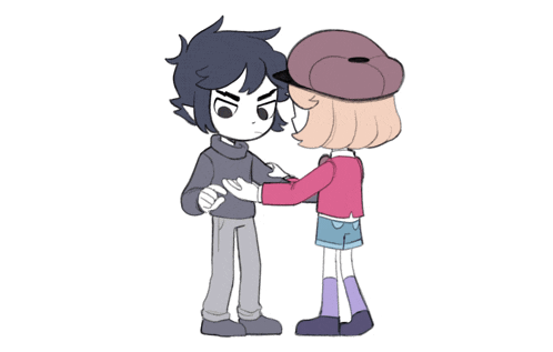 a cartoon of a boy and a girl holding hands
