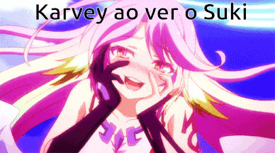 a picture of a girl with purple hair and the words karvey ao ver o suki above her