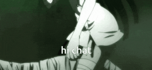 a black and white drawing of a person with a bandage on their leg and the words `` hi chat '' .