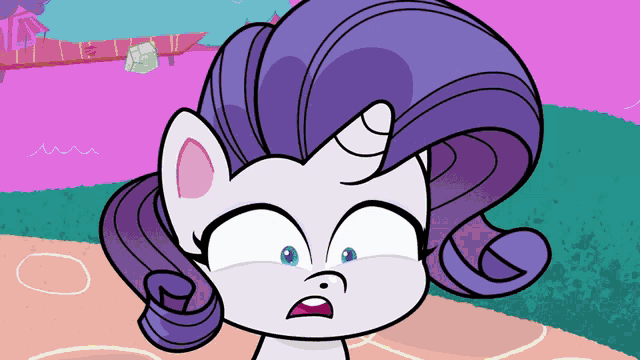 a cartoon of a pony with purple hair and a unicorn horn