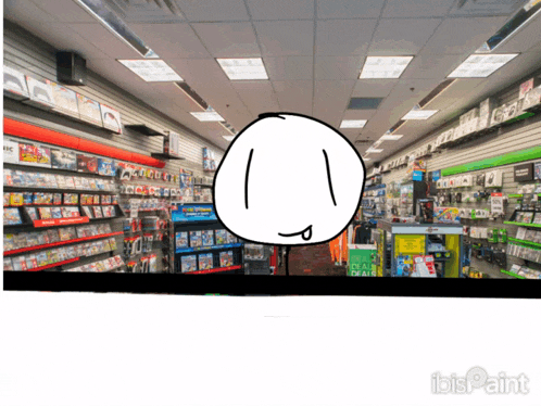 a drawing of a video game store with ibis paint written on the bottom right