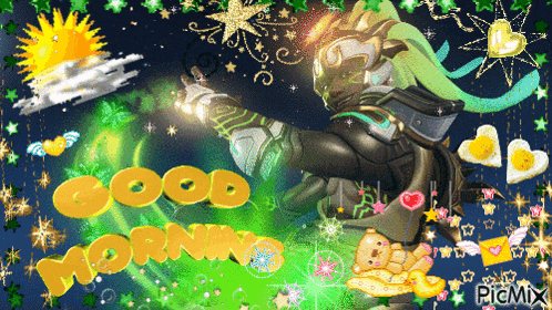 a picture of a person with the words good morning written on it