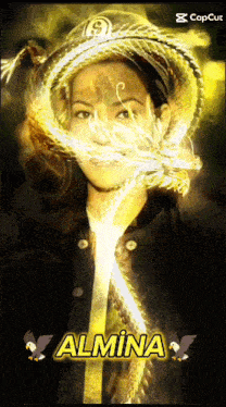 a picture of a woman with the name almina on the bottom