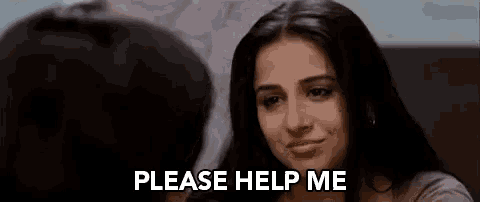 a woman is smiling and talking to a man and asking him to help her .