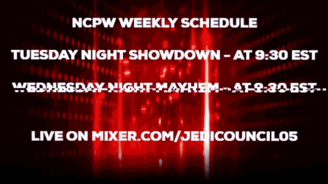 a red background with the words ncpw weekly schedule at the top