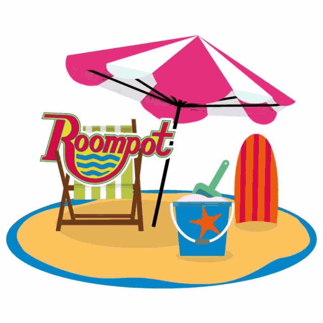 a drawing of a beach scene with a roompot sign