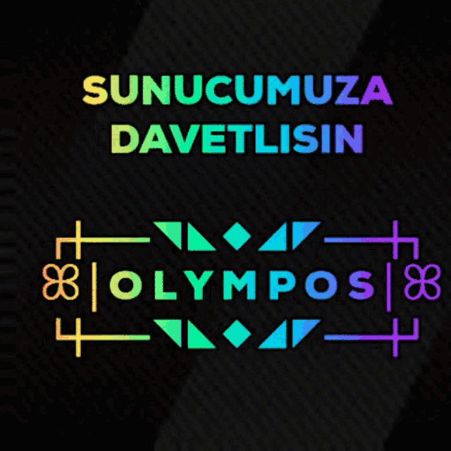 a rainbow colored logo for olympos with a black background