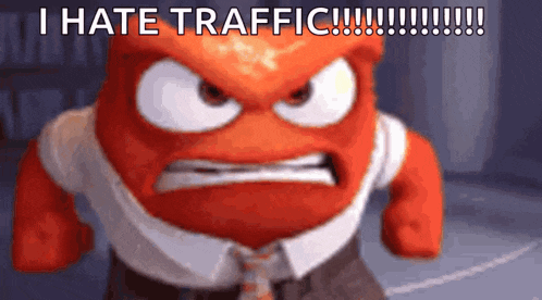 a cartoon character from inside out is angry and says i hate traffic