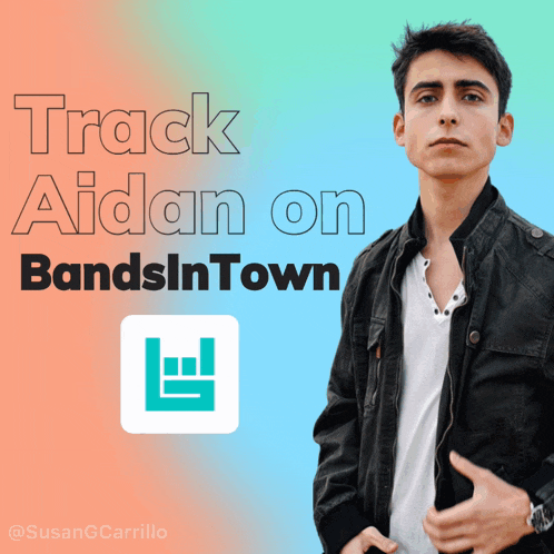 a picture of a man with the words track aidan on bandasin town behind him