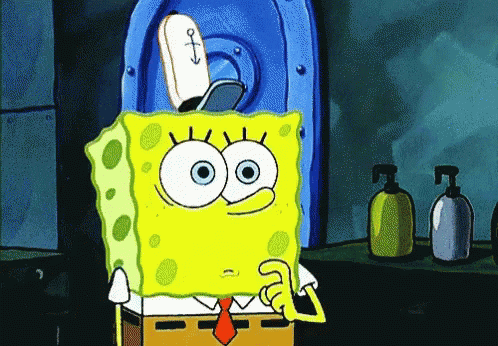a cartoon of spongebob holding a soap dispenser