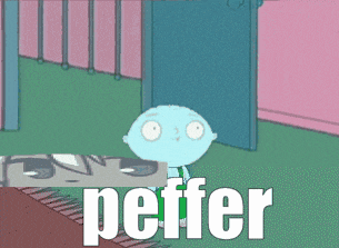a cartoon character with the word pepper on the bottom right