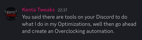 a screenshot of a discord conversation between kenta tweaks and kenya tweaks