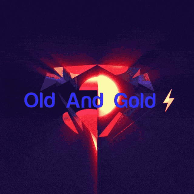 an old and gold logo with a lightning bolt on it