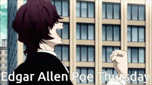 edgar allen poe thursday is written in white letters on a white background