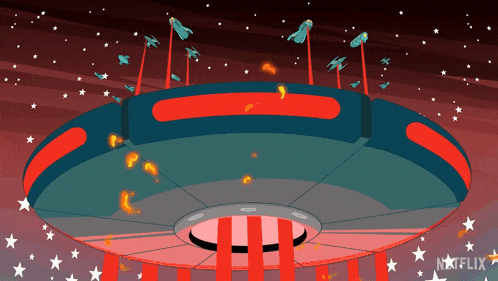 a cartoon illustration of an ufo with the word netflix on the bottom right
