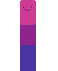 a pink , purple and blue block with a face on it .