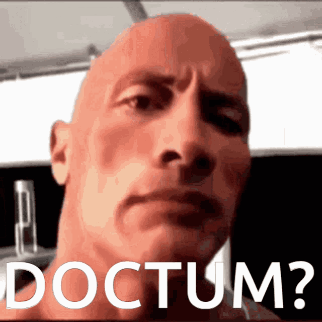 a close up of a man 's face with the words " doctum " in white letters