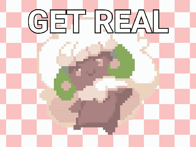 a pink and white checkered background with the words get real in white letters