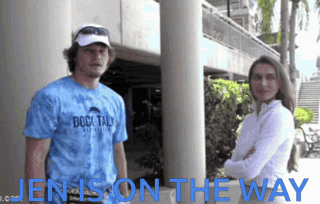 a man wearing a blue shirt that says dock talk