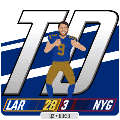 a lar 28 3 nyg logo with a football player