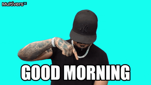 a man with a hat and a necklace says good morning