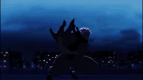 a silhouette of a person standing in the dark with a city in the background