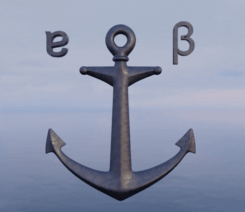 a metal anchor with the letters e and b above it