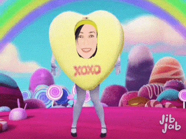 a woman in a heart shaped costume with xoxo written on it