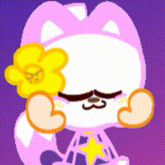 a cartoon drawing of a cat with a yellow flower on its head