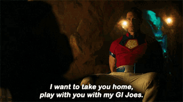 a man in a superhero costume says " i want to take you home "